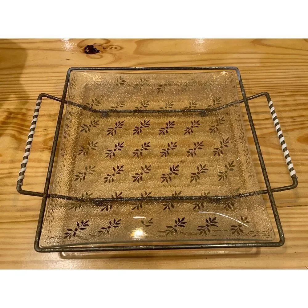 Vintage MCM Rojack Serving Square‎ Glass Gold Leaf 9